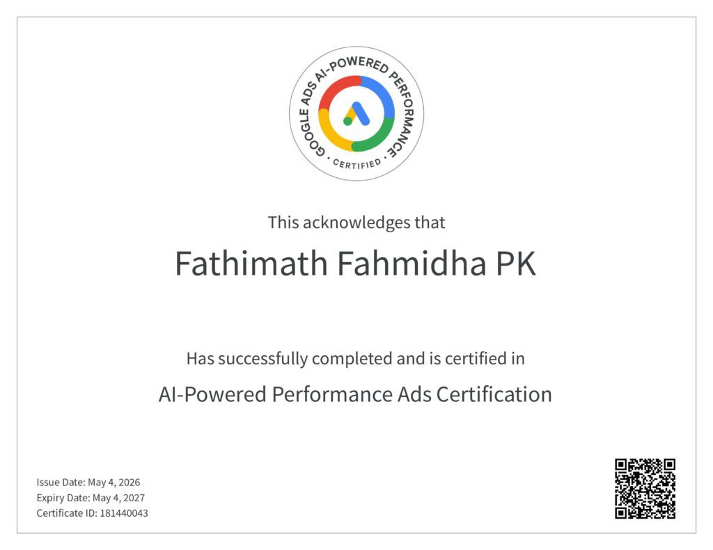 AI-Powered Perfomance Ads Certificate in skillshop by digital marketing consultant in kerala